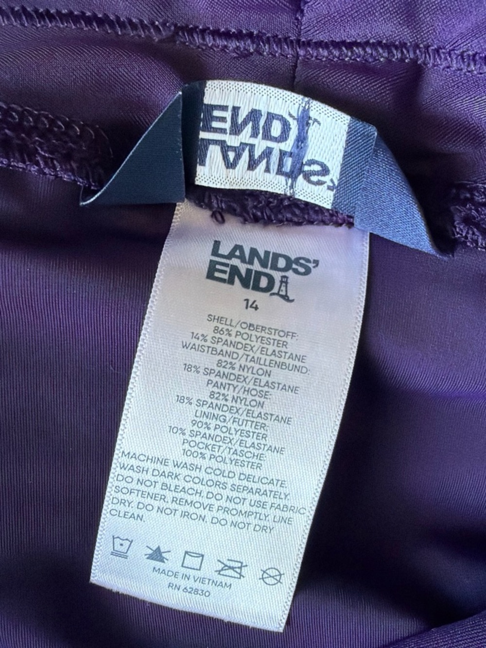 Lands' End Women’s Purple Swim Board Shorts with Panty and Side Pockets.  S-14 - Picture 5 of 8